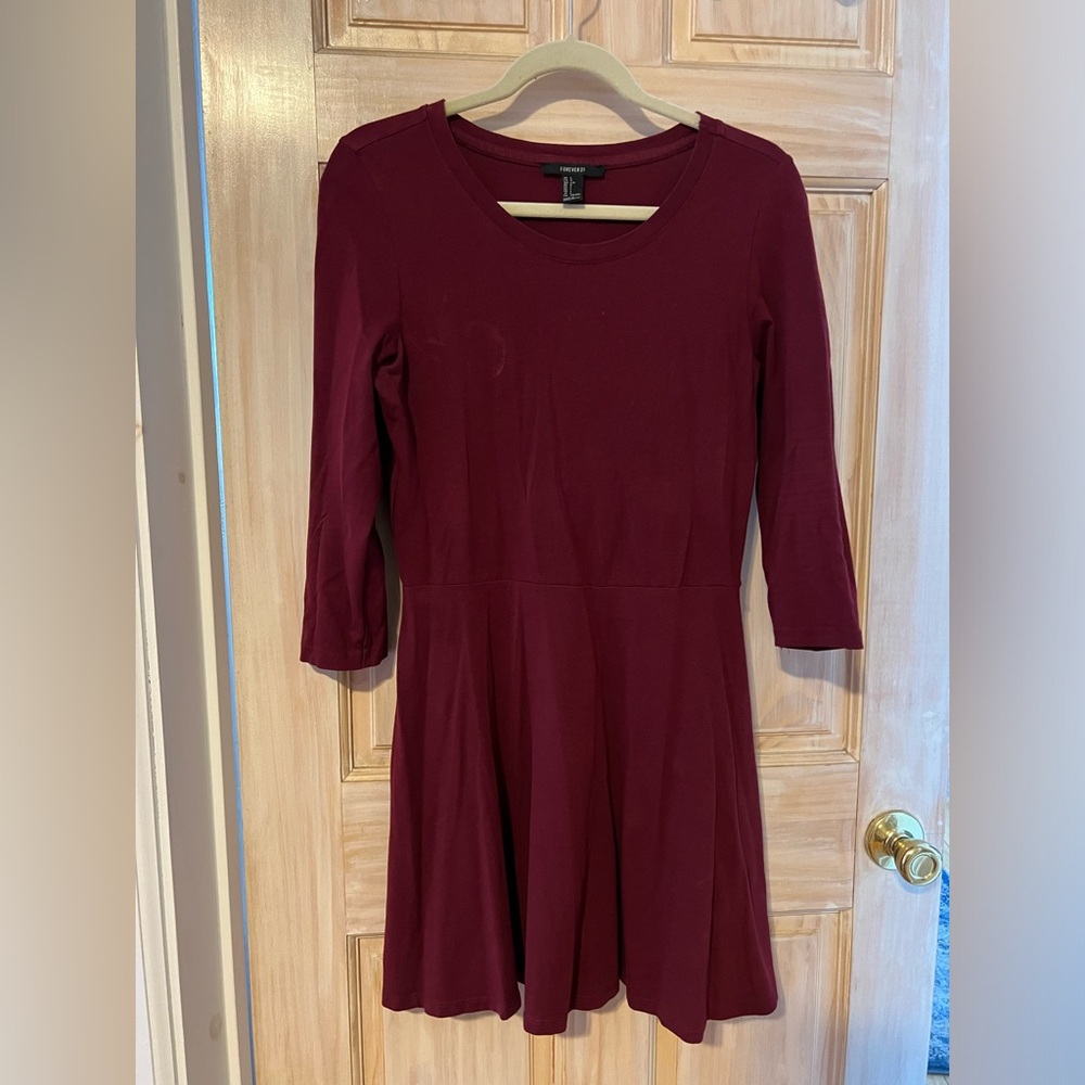 Burgundy Long Sleeve A Line Dress size L